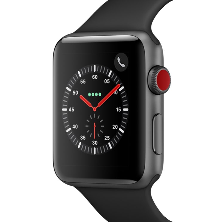 Apple 애플워치3 GPS+셀룰러 42mm + 알루미늄 케이스, 스페이스 그레이(MTH22KH/A), 블랙(밴드)