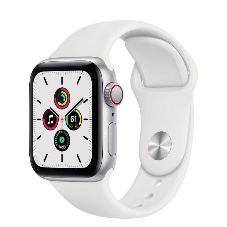 Apple 2020년 애플워치 SE GPS + 셀룰러 44mm 레귤러, 실버 알루미늄(케이스), 화이트(스포츠 밴드)