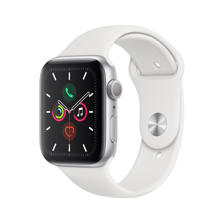 Apple 애플워치5 GPS 44mm 스포츠밴드 + 알루미늄케이스, 실버(MWVD2KH/A), 화이트(밴드)