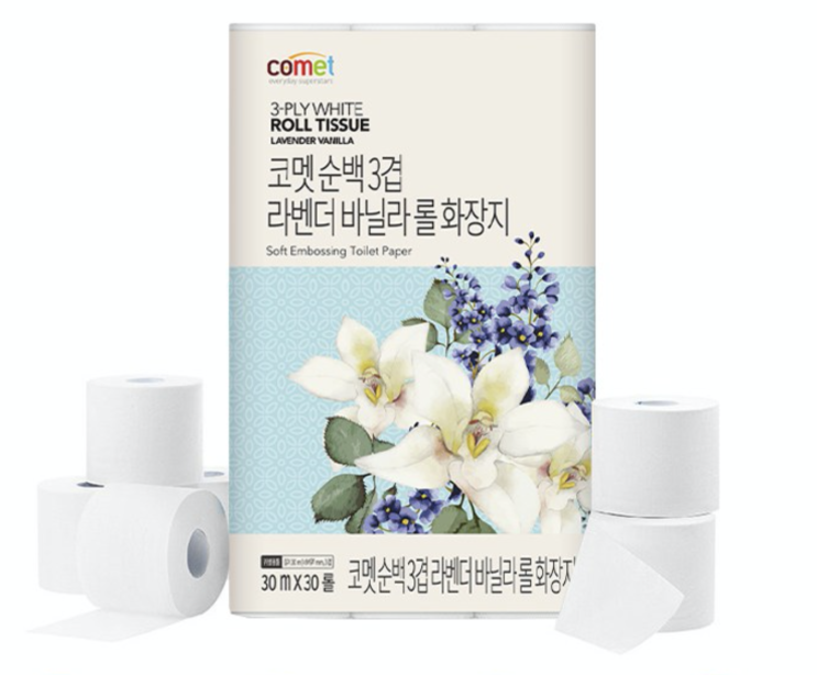  내돈내산)코멧 순백 3겹 라벤더 바닐라 롤화장지 30m 25%할인