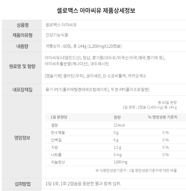 【셀로맥스 약국 코드 355806】아마 씨의 요산 생성 억제 효과 10