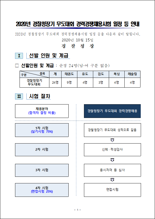  2020년 하반기 무도 경력경쟁채용시험 일정 등 안내(10/15)!!!