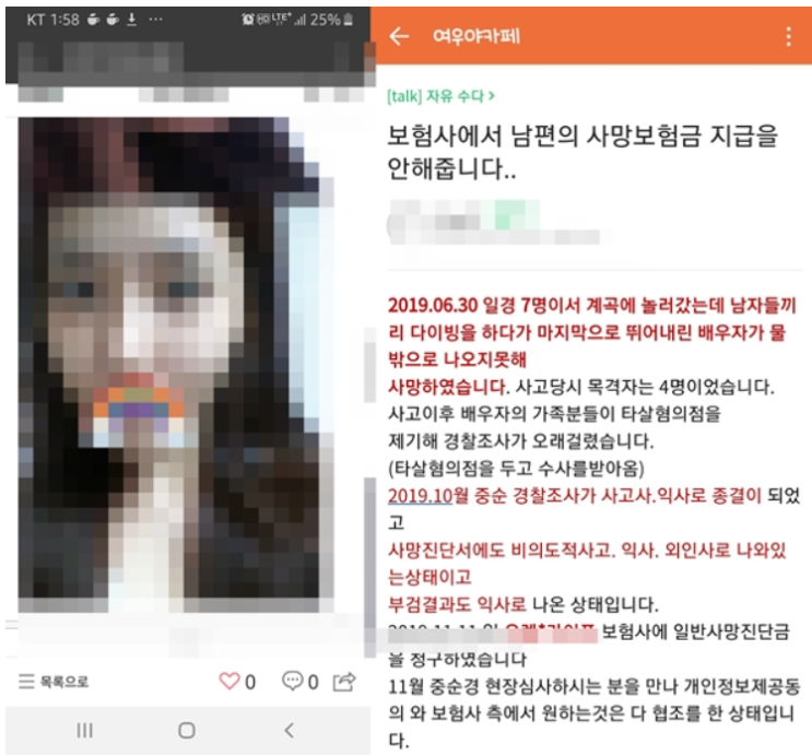 그알 고인 윤상엽씨 아내 이모씨 논란/가평 계곡익사 사건