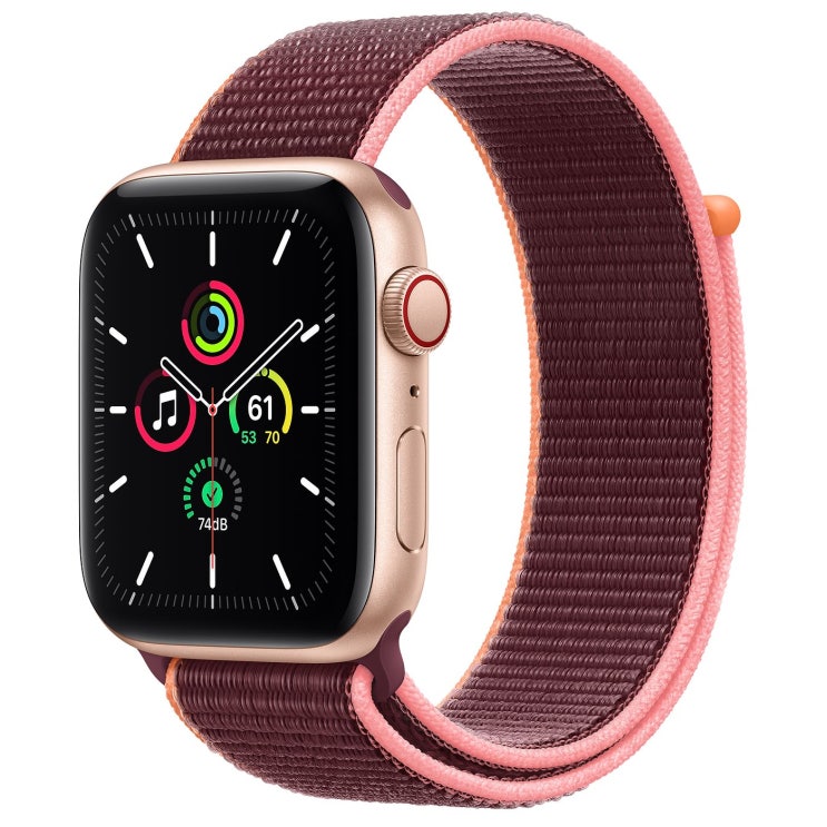  Apple 2020년 애플워치 SE GPS + 셀룰러 44mm, 골드 알루미늄(케이스), 플럼(스포츠 루프)