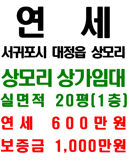  서귀포시 대정읍 상모리 4차선 도로에 접한 상가(1층, 20평) 임대