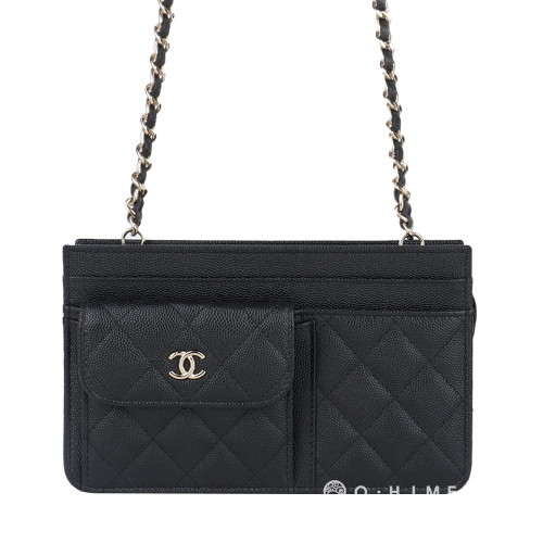  [샤넬] 크로스백 체인 미니포켓 클래식 캐비어 블랙+골드