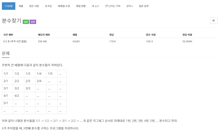  [C++] 백준 1193번 분수찾기 문제 풀이