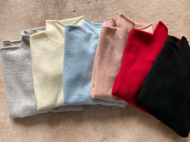  료미네 수입의류️_ 쇼트넥 퓨어 캐시 이너 긴팔 스웨터 6color
