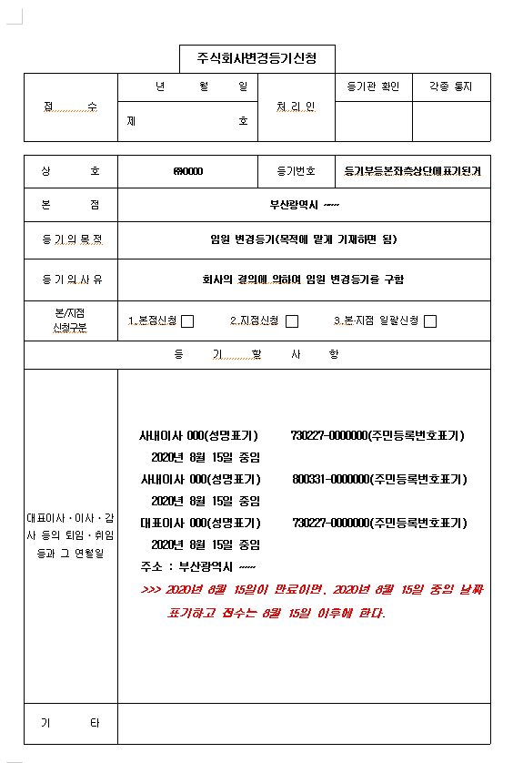  법인 변경등기신청 방법(이사, 감사 등)