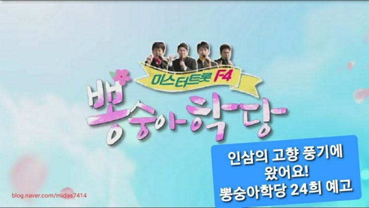 미스터트롯 F4 뽕숭아학당 24회 예고,인삼의 고향 풍기에 왔어요!예능 품앗이 트롯 일꾼 총출동 미스터트롯 F4 뽕숭아학당 24회 예고,인삼의 고향 풍기에 왔어요!예능 품앗이 트롯 일꾼 총출동