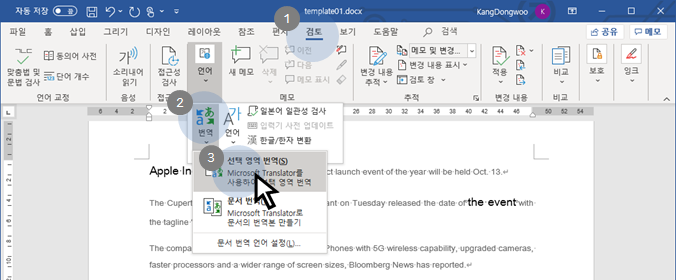  MS 워드 | 워드에서 번역하기
