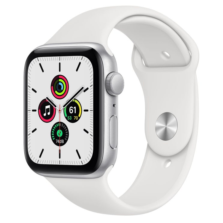  Apple 2020년 애플워치 SE GPS 44mm 레귤러, 실버 알루미늄(케이스), 화이트(스포츠 밴드)
