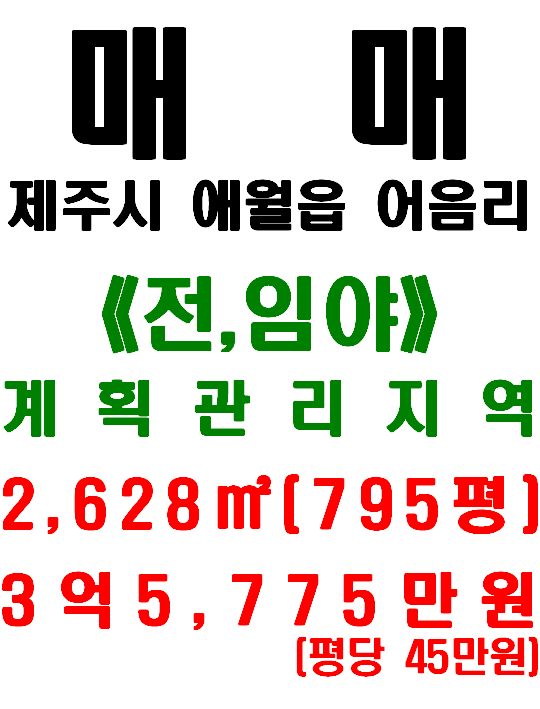  제주시 애월읍 어음리 도로 접하고 전망 좋은 토지 매매(매물번호 502)