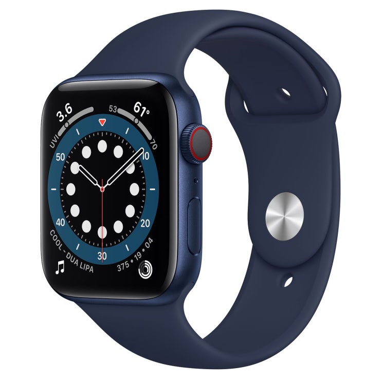 Apple 2020년 애플워치 6 GPS + 셀룰러 44mm 레귤러, 블루 알루미늄(케이스), 딥네이비(스포츠 밴드)