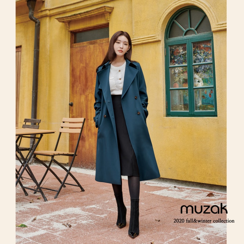 [MUZAK] 무자크 클래식한 가을 트렌치코트 / 단추장식 니트 / H라인 스커트 청하 화보