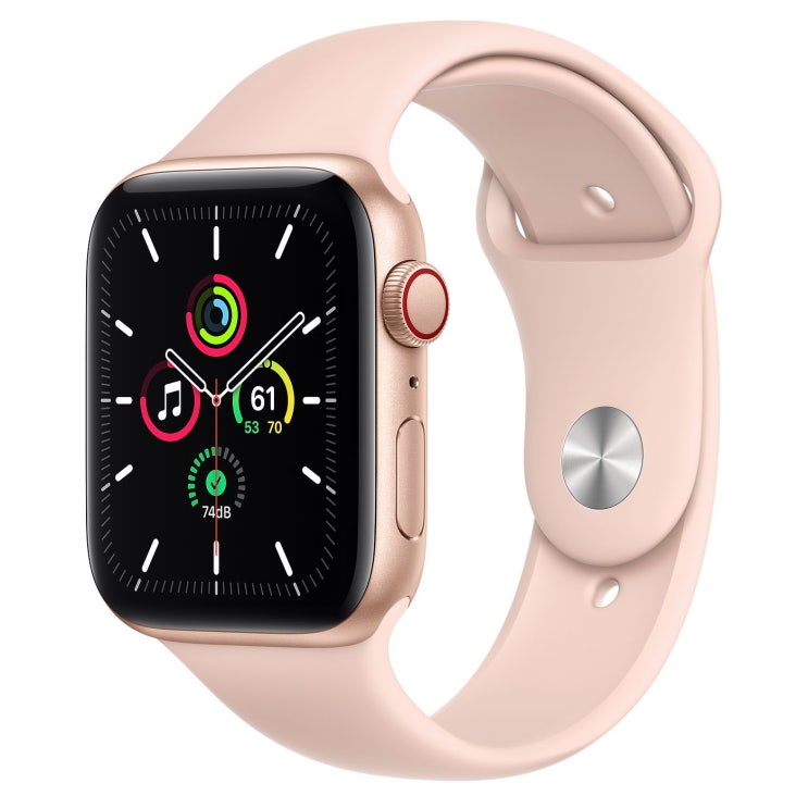  Apple 2020년 애플워치 SE GPS + 셀룰러 44mm 레귤러, 골드 알루미늄(케이스), 핑크샌드(스포츠 밴드)