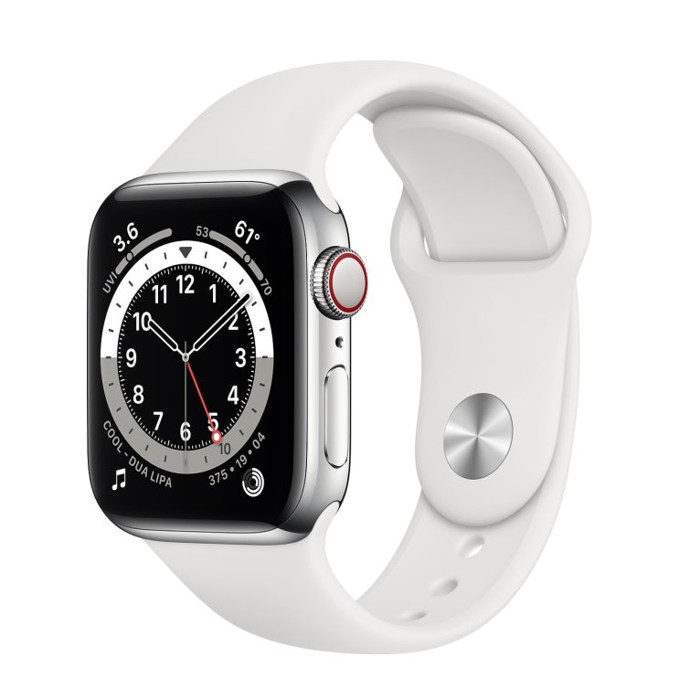  Apple 2020년 애플워치 6 GPS + 셀룰러 40mm 레귤러, 실버 스테인리스 스틸(케이스), 화이트(스포츠 밴드)