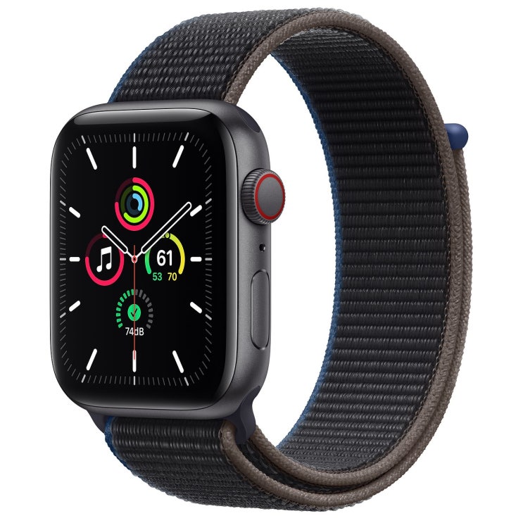  Apple 2020년 애플워치 SE GPS + 셀룰러 44mm, 스페이스 그레이 알루미늄(케이스), 차콜(스포츠 루프)