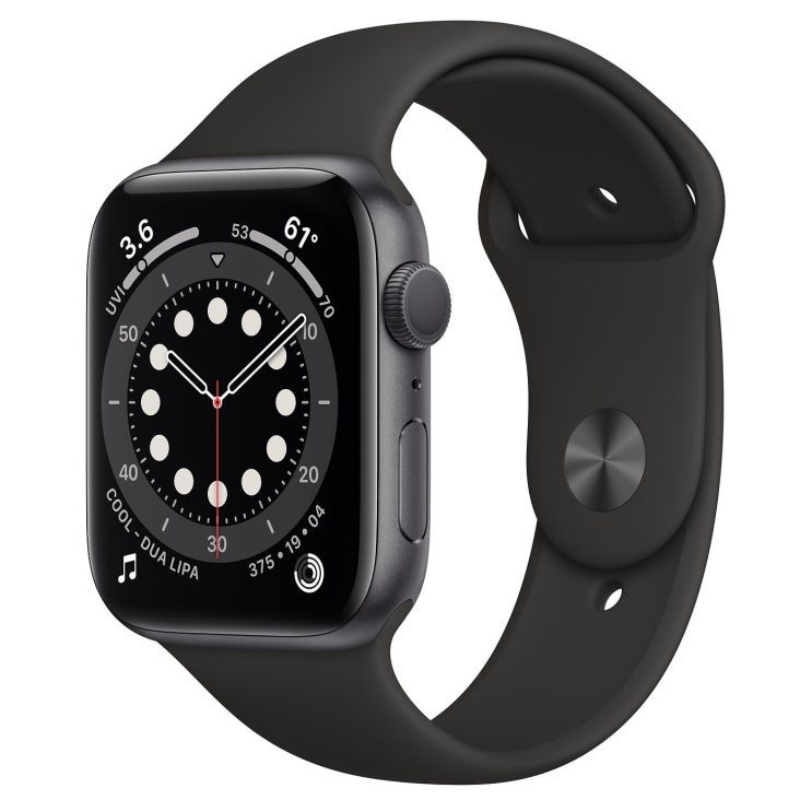  Apple 2020년 애플워치 6 GPS 44mm 레귤러, 스페이스 그레이 알루미늄(케이스), 블랙(스포츠 밴드)