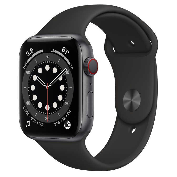  Apple 2020년 애플워치 6 GPS + 셀룰러 44mm 레귤러, 스페이스 그레이 알루미늄(케이스), 블랙(스포츠 밴드)