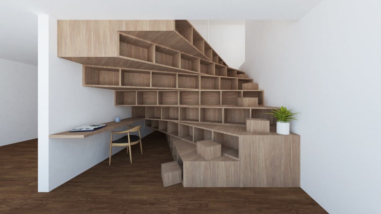 서재형 책장 계단실 인테리어 책꽂이 계단 구조 제안