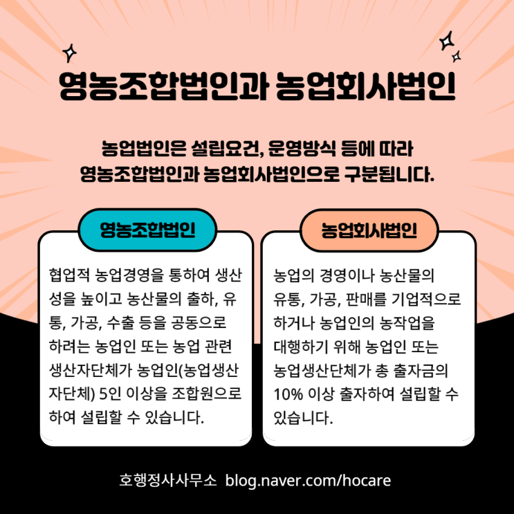  영농조합법인과 농업회사법인의 비교