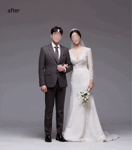  [기본보정] 냥포토 웨딩사진보정업체 - 드레스 & 턱시도 라인 정리, 신랑 & 신부 얼굴 라인 및 피부톤 정리, 승모근 축소, 다리 늘리기 등