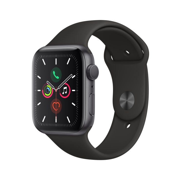  Apple 애플워치5 GPS 44mm 스포츠밴드 + 알루미늄케이스, 스페이스 그레이(MWVF2KH/A), 블랙(밴드)