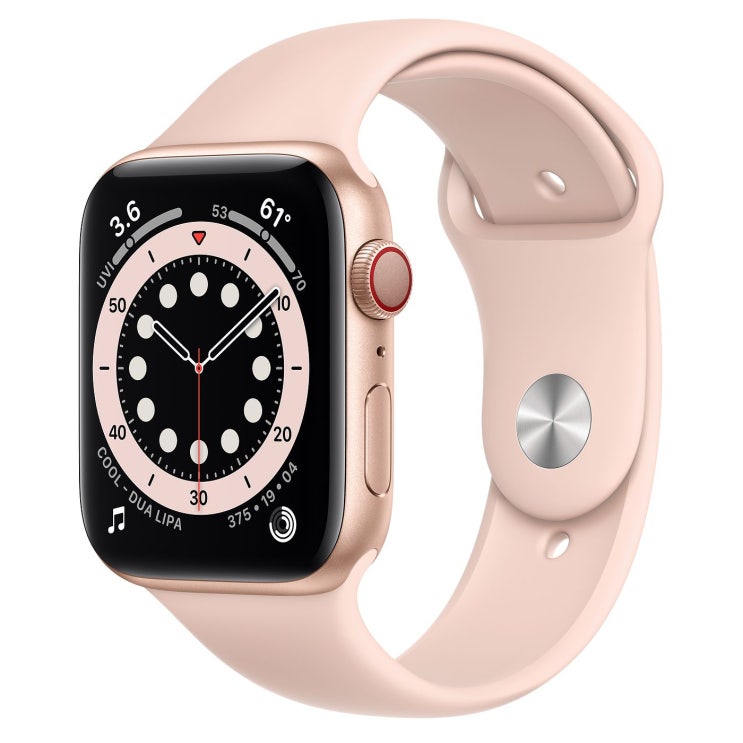  Apple 2020년 애플워치 6 GPS + 셀룰러 44mm 레귤러, 골드 알루미늄(케이스), 핑크샌드(스포츠 밴드)