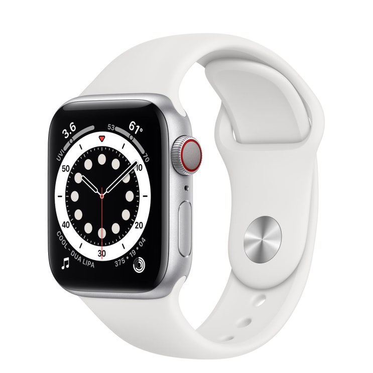  Apple 2020년 애플워치 6 GPS + 셀룰러 40mm 레귤러, 실버 알루미늄(케이스), 화이트(스포츠 밴드)