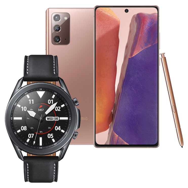  삼성전자 갤럭시노트20 공기계 미스틱 브론즈 256GB + 갤럭시워치3 45mm SM-R840N 블랙, 1세트