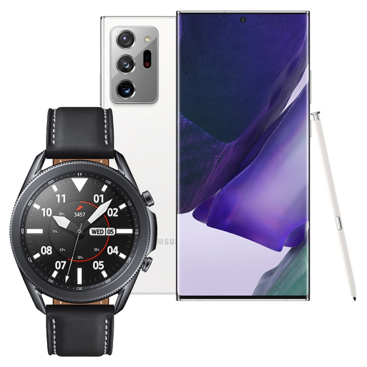  삼성전자 갤럭시노트20 울트라 공기계 미스틱 화이트 256GB + 갤럭시워치3 45mm SM-R840N 블랙, 1세트