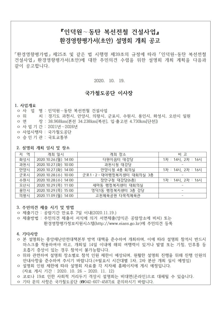  [동탄공유전철은?] 5.인덕원 동탄 복선전철 part 2. (인동선)인덕원 ~ 동탄 복선전철 건설사업 환경영향평가서[초안]