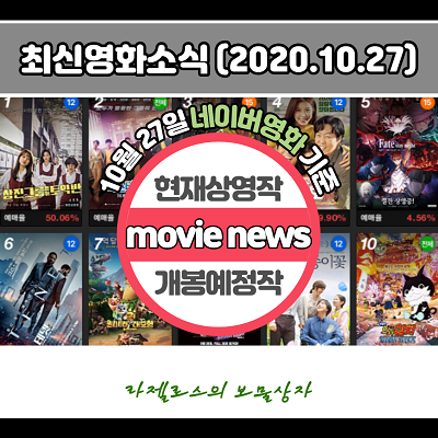 금주 최신개봉영화순위 및 예매율 (2020.10.27 기준)