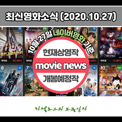  금주 최신개봉영화순위 및 예매율 (2020.10.27 기준)