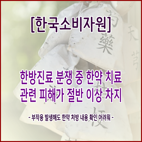  [한국소비자원] 한방진료 분쟁 중 한약 치료 관련 피해가 절반 이상 차지