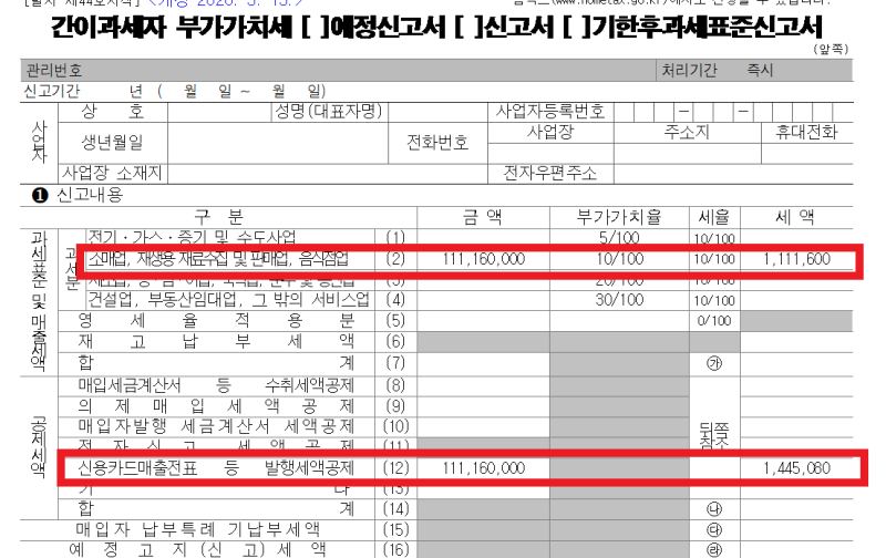 신용카드매출전표등 발행공제 등 2