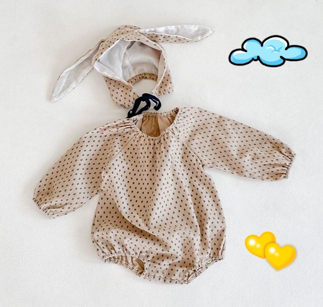 베베드피노바디슈트 ) 귀여운 토끼 귀달이 모자 베이비긴팔바디수트 :)