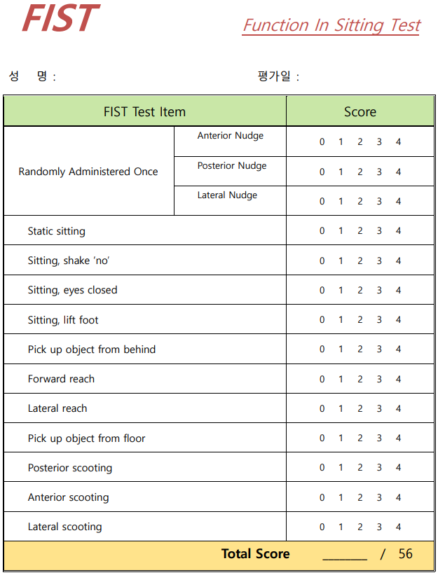  fist function in sitting test 