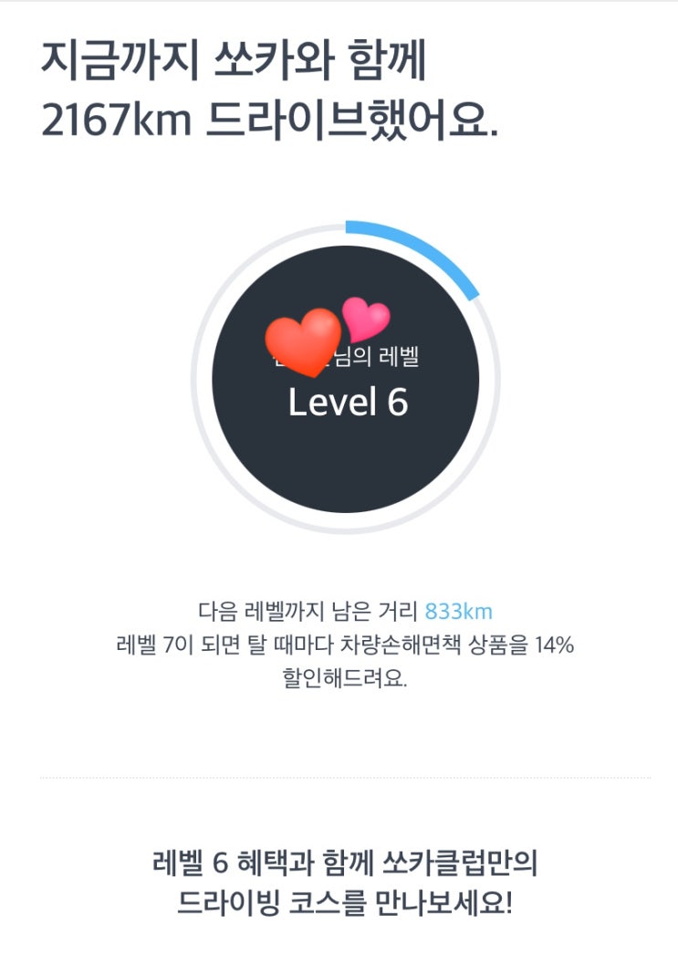  쏘카레벨 설명. 레벨별 할인쿠폰, 보험료 할인혜택 등 (feat 쏘카 레벨 6)