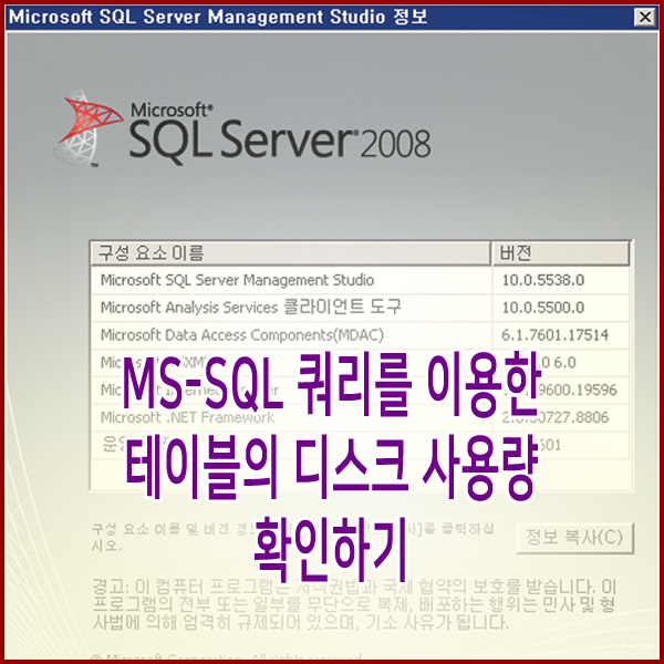  [MS-SQL] 쿼리를 이용한 테이블의 디스크 사용량 확인하기