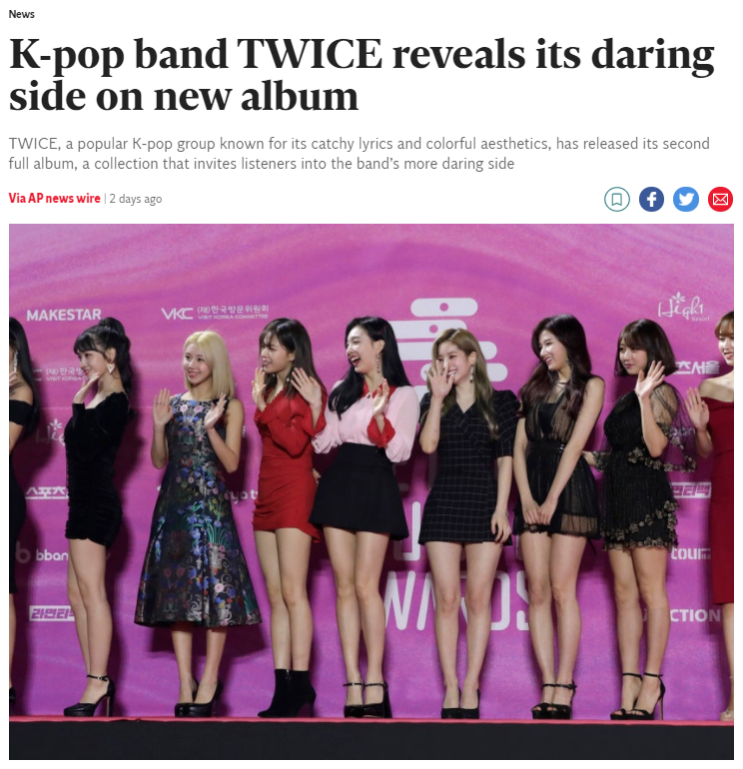 해외 K-pop 기사..트와이스 twice | 새로운 앨범으로 돌아온 트와이스..귀여움 부각 ~ k-pop 흥해라