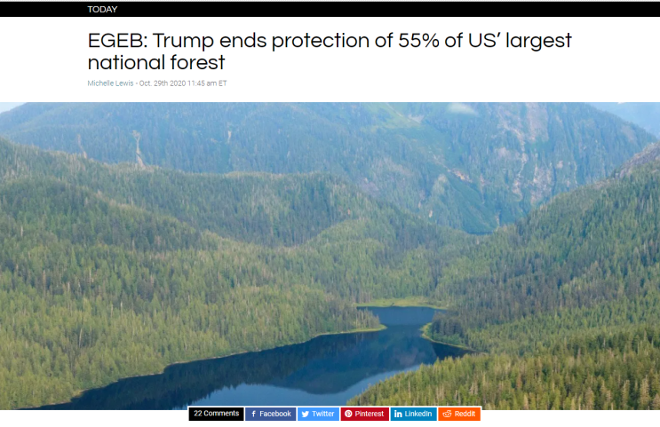  트럼프 정책 | 미국내 최대 국유림의 55% 보호 해제.. Tongass in Alaska