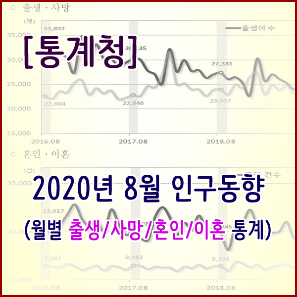  [통계청] 2020년 8월 인구동향(출생,사망,혼인,이혼)