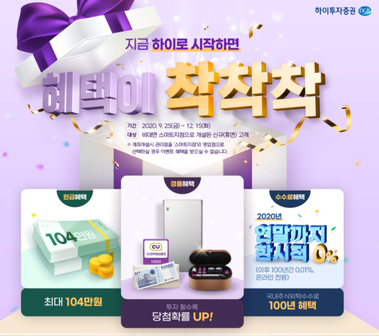 DGB 하이투자증권 비대면 신규(휴면) 고객  4만원 + @~ 12.15