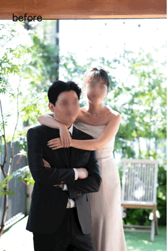 [기본보정] 냥포토 웨딩사진보정업체 - 드레스 & 턱시도 라인 정리, 신랑 & 신부 얼굴 라인 및 피부톤 정리, 승모근 축소, 드레스 주름 정리 등