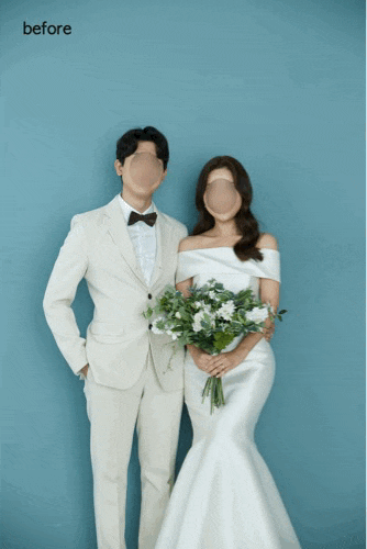  [기본보정] 냥포토 웨딩사진보정업체 - 드레스 & 턱시도 라인 정리, 신랑 & 신부 얼굴 라인 및 피부톤 정리, 승모근 축소,  늘리기, 드레스 주름 정리 등