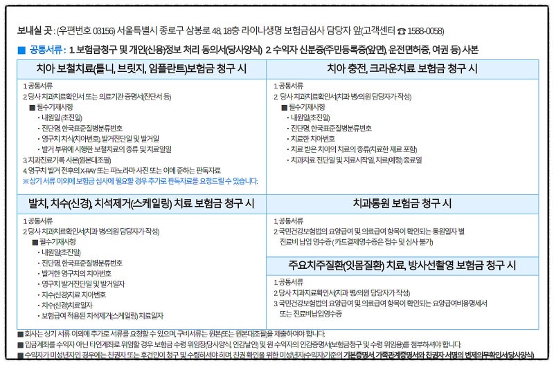 라이나생명 치아보험금 우편청구방법(치석제거, 방사선치료) 3