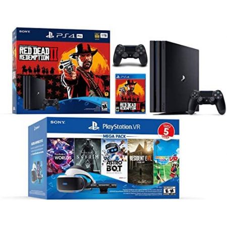 Sony 2019 Playstation 4 PS4 Pro 1TB Red Dead Redemption 2 Console + VR Headset + Camera + 6 Games B,