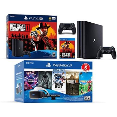  Sony 2019 Playstation 4 PS4 Pro 1TB Red Dead Redemption 2 Console + VR Headset + Camera + 6 Games B,